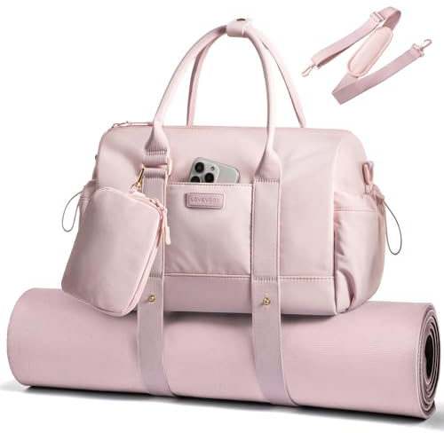 LOVEVOOK Petit sac de sport, sac de voyage léger pour femme, sac de voyage, sac de clinique, sac de natation, sac de gym avec compartiment à chaussures pour fitness, avion, voyage, vacances, Rose