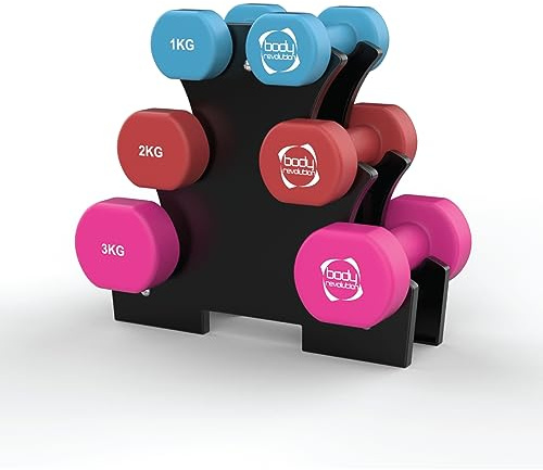 Neopren hantlar 0,5 kg – 10 kg – belagda gjutjärnshantlar, kondition, aerobics och hit-träningsvikter – gymutrustning för hemstyrketräning och träning av Body Revolution