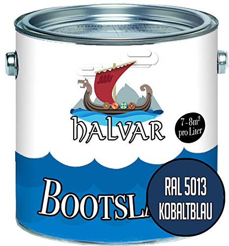 Halvar 2-K SEIDENMATT Yachtlack Blau RAL 5000-5024 Bootslack für GFK/Polyester/Kunststoff 2-Komponenten Lack inkl. Härter (1 L, RAL 5013 Kobaltblau)
