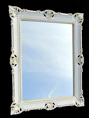 Väggspegel vit guld barock 90 x 70 cm prunk spegel antik frisörspegel badrumsspegel hallspegel antik spegel 3057