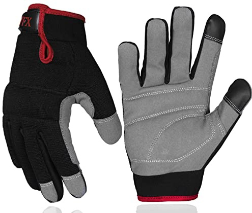 Guantes de Trabajo para Hombre, para Pantalla táctil Transpirables de Elastano Acolchados Nudillos Mecánico palma Seguridad Constructor Destreza Construcción, Jardinería, Camping Guantes (XL, Rojo)