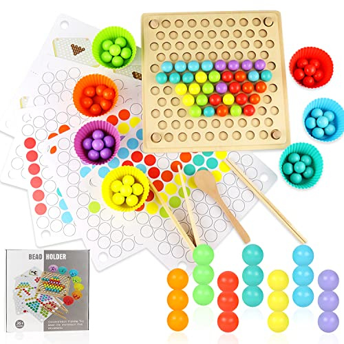 UGBO Giochi Montessori Perline Legno Bambini Giochi Educativi 3 4 5 6 Anni Giocattoli Montessori Motricità Fine Giochi Arcobaleno Gioco Tavolo Perline in Legno per Bambini Ragazze Ragazzi Regalo
