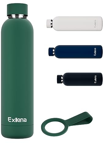 Exllena Insulated Water Bottles 750ml with Clip, Double Wall Vacuum Drinks Bottle Keeps Drinks Cold 24 Hrs/Hot 12 Hrs, Stainless Steel Water Bottle BPA Free(Emerald Green)