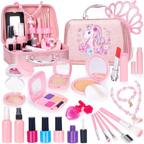 Pretend Makeup for Toddlers, Kids Pretend Makeup Kit for Girls Fake Makeup Toys with Cosmetic Bag, Play Makeup for Little Girls Age 3 4 5 6 7 Christmas Birthday Gifts Toys (Fake Makeup)