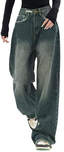 Low Waist Jeans Damen Baggy Y2K Cargohose Cargo Gerade Breites Bein Denim Hosen Aesthetic Vintage Jeanshosen 90er Streetwear Jeanshose Straight Leg Pants Loose Fit Boyfriend Pants Teenager Mädchen