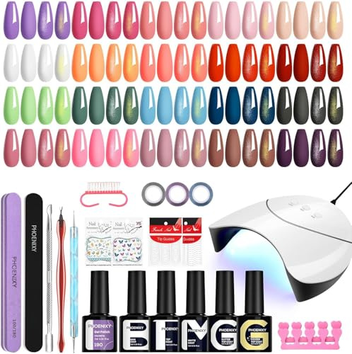 Phoenixy Kit Semipermanente Unghie 20 Colori Kit Unghie Gel Completo con Base e Top Coat Semipermanente Unghie 36W U V/LED Lampada Set Unghie per Principianti