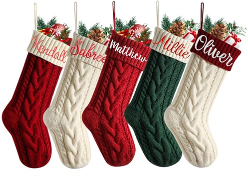 Evulum Personalized Christmas Stockings with Name, 18 Large Custom Knit Christmas Stockings Embroidery Name, Twisted Xmas Stocking for Holiday Decoration for Home(1 Pc)