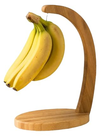 Magemata Bamboo Banana Holder Stand, Wooden Banana Hanger Stand with Stainless Steel Hook,Grape Holder Banana Hanger Tree Stand Hook for Kitchen Countertop, Banana Hook Stand hold 15lb Banana (Wood)