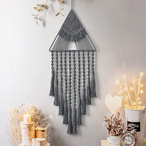 ASTNIC Makramee Wandbehang Geometrischer Traumfänger mit Quasten Gewebte Dreamcatcher Boho, Traumfänger Haus Dekoration für Home Ornament Geschenke Schlafzimmer Apartment Decor 70 cm (Grau)