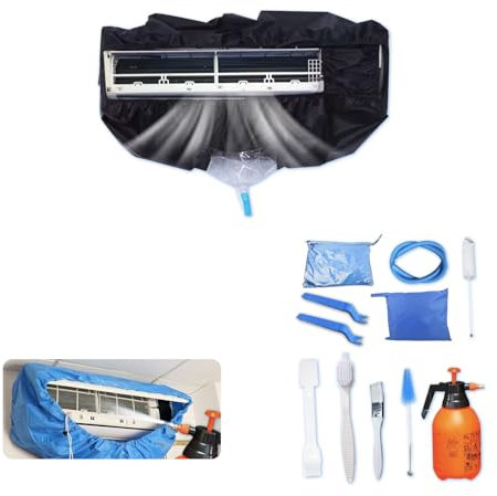 Kit di pulizia per condizionatori d'aria split Kikepilm da 12 pezzi con bottiglia da 2 litri, kit di pulizia per condizionatori d'aria a parete (nero, medio)