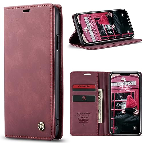 Phernykas Funda para iPhone 11 Libro Case, Cierre Magnético Función Soporte Bloqueo RFID Proteccion Flip Wallet Carcasa Móvil para iPhone 11 Funda, Vino Rojo