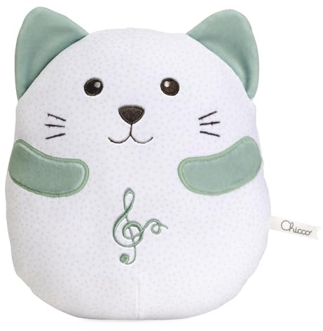Chicco Gattino Peluche, Morbido Peluche Interattivo per Bambini, con Effetto Rilassante e Vibrazione, Forma a Cuscino, con Musica Classica, Giochi Neonato, Idea Regalo Neonato, Lavabile, 0 Mesi +
