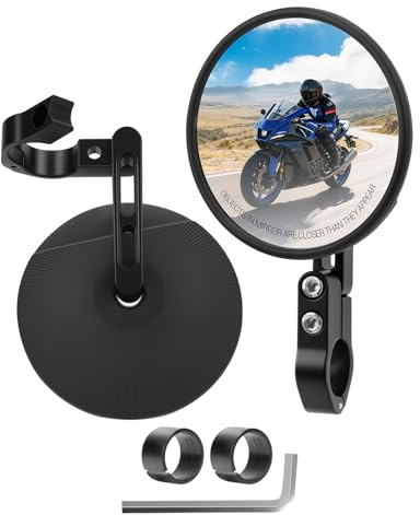 SUPAREE Espejo Retrovisor Moto Universal Retrovisores Moto Manillar Redondos Retrovisores Moto Homologados Giratorio de 360°con E-mark para Manillar de 22 mm y 25,4 mm 2 Piezas (Estilo B)