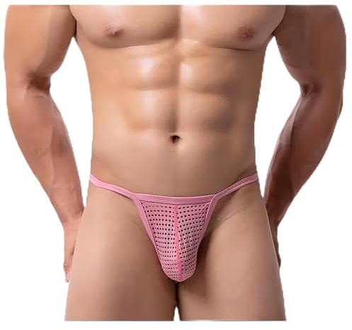 Gatamiau Men's Sexy G-strings Low Rise Mesh Male Thong See Through Bulge Pouch Underwear Tanga Fishnet Brief Mankini Low Waist Underpants Valentine