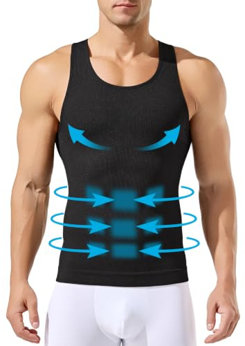 Arjen Kroos Mens Compression Vest Slimming Body Shaper Shapewear Undershirt | Tummy Control,Elasticity,Breathable,Seamless Sleeveless,Muscle Workout Tank Top,for Dating/Work/Home/Yoga/Gym