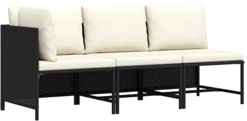 Zentexion Set divano da giardino 3 pezzi nero in rattan PE con cuscini, 2 divani centrali e 1 elemento angolare, divano lounge e esterno resistente alle intemperie, gruppo di sedute modulare per
