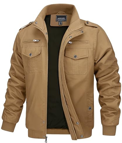 MAGCOMSEN Blouson Homme Été Cargo Coupe-Vent Casual avec Poches Boutons et Zippée pour la Demi-Saison Khaki L