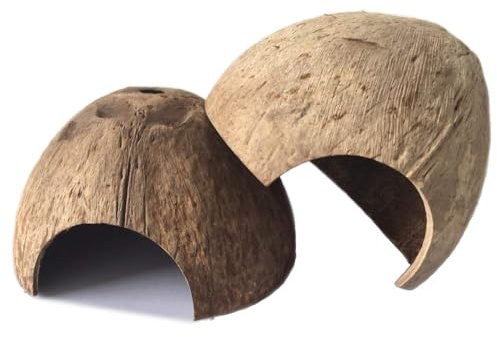 PINVNBY 2 PCS Natural Coconut Reptile Hideouts Lizard Coco Hut Hermit Crab Hut Aquarium Fish Hide Cave Spider Snail Climber Toys
