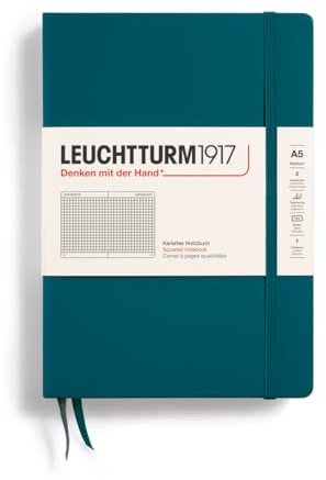 LEUCHTTURM1917 359693 Libreta Medium (A5) 145 x 210 mm, Tapa Dura, 251 páginas numeradas, Pacific Green, Cuadriculada