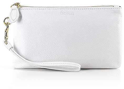 befen Genuine Leather White Wristlet Clutch RFID Blocking Bag Cell Phone Wallet Purse Smartphone Wristlet Wallet Purses and Handbags for Women