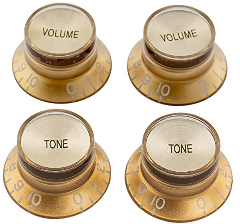 Musiclily Pro Metrische Gitarre Knöpfe Potiknöpfe Top Hat Bell Knobs 2 Volume 2 Tone Set für Epiphone LP SG Style E-Gitarre, Gold mit Gold Metalleinlage