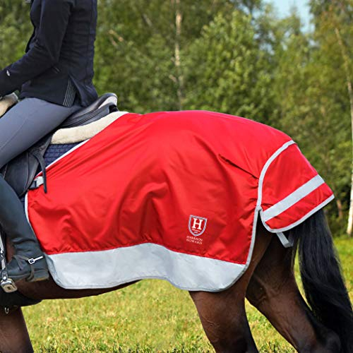 Harrison Howard FocalMax Quarter Exercise Sheet with Fleece Lining Competition Rug Hi-Vis Horse Exercise Reflective Night Safety with Tail Flap?L?Large?