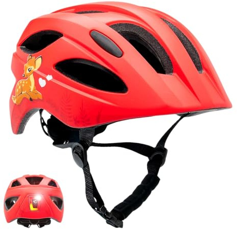 Crazy Safety Cool Kinder Fahrradhelm | Fahrradhelm Kinder 6-12 Jahre für Fahrrad, Skateboard, Mountainbike, Inlineskates | USB-aufladbares Rücklicht | Leicht | Verstellbarer Fahrradhelm 54-58 cm (Rot)