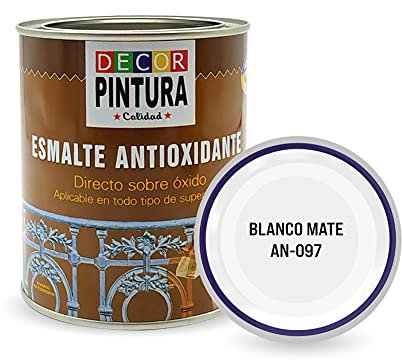 RC ocio Pintura antioxidante exterior para metal minio Pinturas esmalte antioxido para galvanizado, hierro, forja, barandilla, chapa para interiores y exteriores - Lata 750ml(Blanco Mate)