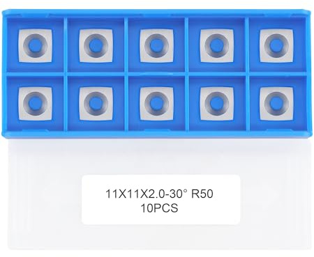 CDBP 11 mm fyrkantig med 2 tum radie hårdmetallskär skärare 11 × 11 × 2,0 mm-R50 ersättning för träbearbetning passar spiralspiralspiralhyvel skärare huvudsvarv svarv vridverktyg, 10 st