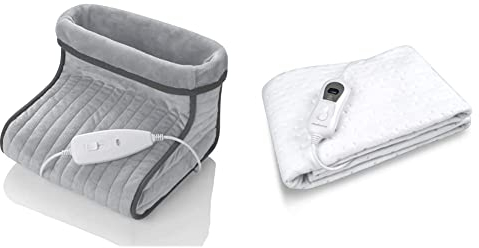 Medisana FWS Fußwärmer, elektrische Fußheizung, 6 Temperaturstufen & HU 665 Wärmeunterbett, 150 x 80 cm, Abschaltautomatik, Überhitzungsschutz, 3 Temperatursstufen, waschbar
