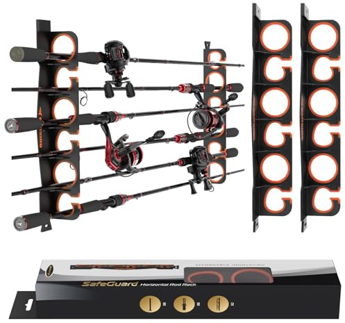 KastKing SafeGuard Fishing Rod Holder for Garage, Wall or Ceiling Mounted Fishing Rod Rack Storage Organizer, Fishing Pole Holder Holds 6 Rods or Combos in Less Than 18 Inches