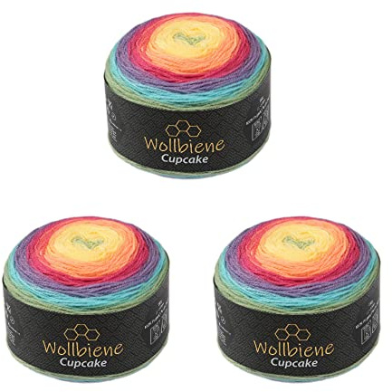 Cupcake - Lot de 3 pelotes de laine à tricoter de 150 g - 450 g par pelote - Pour bébé - Laine turque - Dégradé de couleur (arc-en-ciel pastel 2030)