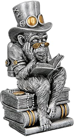 Casablanca Steampunk AFFE mit Büchern Silber Skulptur Figur Dekoartikel New Wave