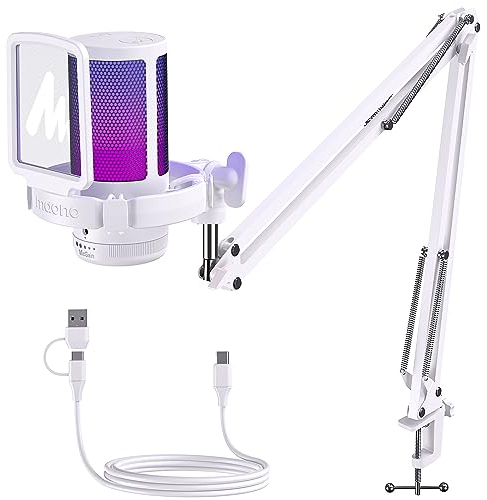 MAONO Gaming Mikrofon, USB Microphone mit RGB-Licht, Geräuschunterdrückung, Stummschaltung, Gain, Galgenarm, Pop-Filter für MAC PS4 PS5, DGM20S