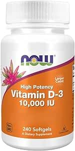 Now Foods Vitamin D3 10,000 IU - High Strength for Immune Support & Bone Health - 240 Easy-to-Swallow Softgels- Year-Round Vitamin D Supplement