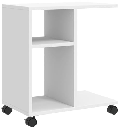 vidaXL Beistelltisch mit Rollen, Sofatisch mit Stauraum, Couchtisch für Schlafzimmer Wohnzimmer, Nachttisch Rolltisch, Weiß Holzwerkstoff