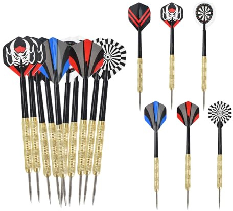 Flechette Pointe Acier, Arbres de Fléchettes en Métal, avec 6 Styles 18 Ailettes, Accessoires de Fléchette avec Poignée Texturée, pour Débuter et s'entraîner avec Les Débutants (18 pcs, 15.2cm)