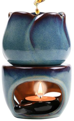 GOMETY Lampada profumata in ceramica per oli essenziali, bruciatore di olio essenziale con cucchiaio, lampada profumata tealight decorativo porta tealight bruciatore olio per camera da letto Natale
