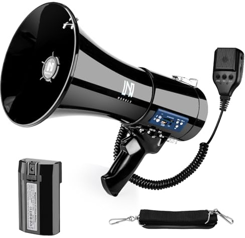 MGROLX 50w Rechargeable Megaphone Bullhorn | Loud Speaker Supports Bluetooth, USB, SD, AUX Input | Built-in Siren and Recording | Slim Size for Police, Outdoor, and Cheerleading (Black)
