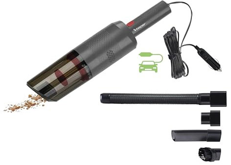 BEPER P202ASP402 Aspirabriciole per auto, 75W, Aspirapolvere a Mano con Spina per Auto, Accessori Inclusi, Cavo da 3 Metri, Serbatoio da 0.35L e Filtro HEPA Lavabile, Grigio