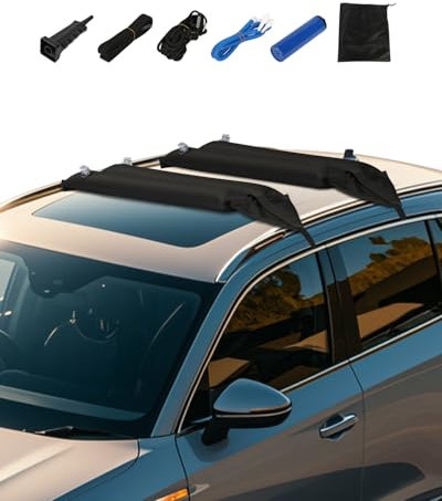 VEVOR Coussinets de Toit Gonflables Universels, Coussinets pour Barres Transversales et Porte-Kayak, Charge 40 kg, avec 2 Sangles d'Arrimage, Cordes, Pompe à Air et Sac, pour Canoë Planche de Surf