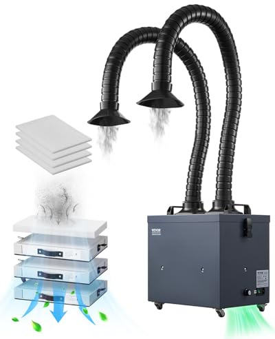 VEVOR 275 W lödningsrökutsugare med dubbla slangar svetsning rök absorberande 380 m³/h borstlös med 4-stegs filter och 10 hastigheter för svetsning, lasergravering