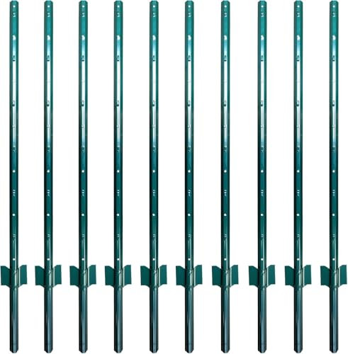 ARIFARO 122cm / 4ft Postes de Valla de Metal, Paquete de 10, Postes en U Resistentes para Jardín, para Valla de Alambre, Postes de Acero para Patio, Alambre al Aire Libre