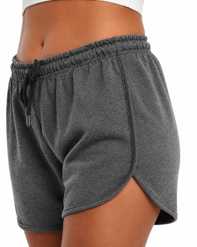 Comeor Short Ample en Coton pour Femme – Short d'été décontracté avec Poches pour entraînement, Jogging, Gym, Course à Pied, Yoga, Sport, Gris foncé, S