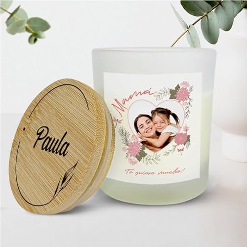 Transparent Gift Vela Corazón Floral con Foto y Texto personalizada. Regalos Originales para Familiares, Amigas. Velas Decorativas. Velas Aromáticas. Regalos para Mujer, Cumpleaños, Aniversarios.