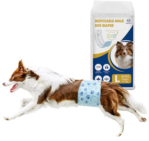 Flying Paws Pannolini per Cani, L-26 Pezzi Assorbenti con Indicatore di Umido, Protezione Antifughe, Ideale per Incontinenza, Viaggi e Addestramento