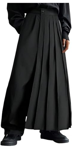 SHENHE Men's Japanese Hakama Pants Wide Leg Baggy Pleated Skirt Pants Black