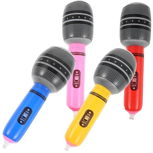Gatuida 4 pièces Microphone Gonflable Accessoire Fête Musicale PVC Léger et Facile à Gonfler pour Concerts et Animations