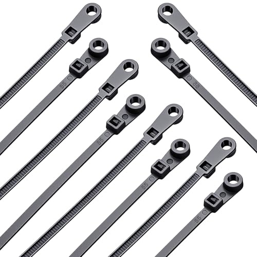 100 st säkra kabelband med öglor, 20 cm/7,8 tum runt hål självlåsande ultrakallt beständigt skruvhålsbuntband, multifunktionell självlåsande nylonsladdhantering, kan fästas med skruvar