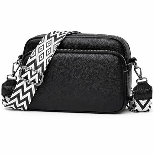 Sac Bandoulière Femme Sacs Femme Mode Cuir PU Bandoulièr Bandoulieres avec Réglables bandoulière pour le travail au quotidien le shopping les rendez-vous galants et les voyages,24x16x12 cm (noir)